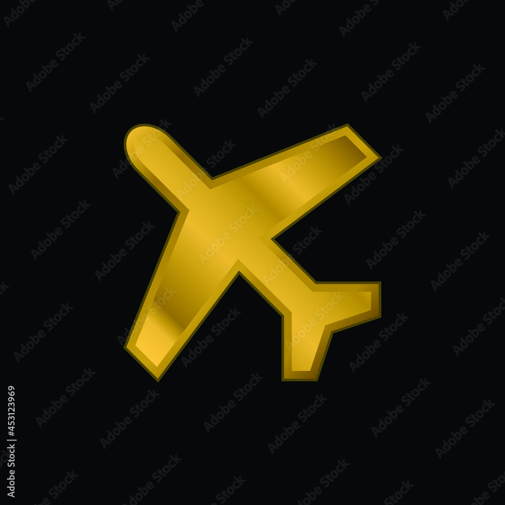 Airplane gold plated metalic icon or logo vector