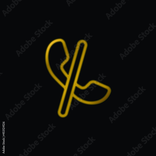 Auricular Blocked Call Sign With A Slash gold plated metalic icon or logo vector