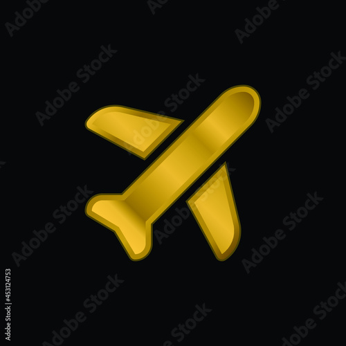 Airplane gold plated metalic icon or logo vector
