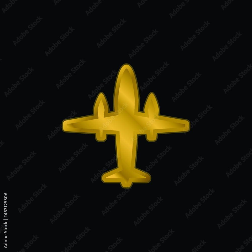 Aeroplane With Two Big Engines gold plated metalic icon or logo vector Aeroplane With Two Big Engines gold plated metalic icon or logo vector