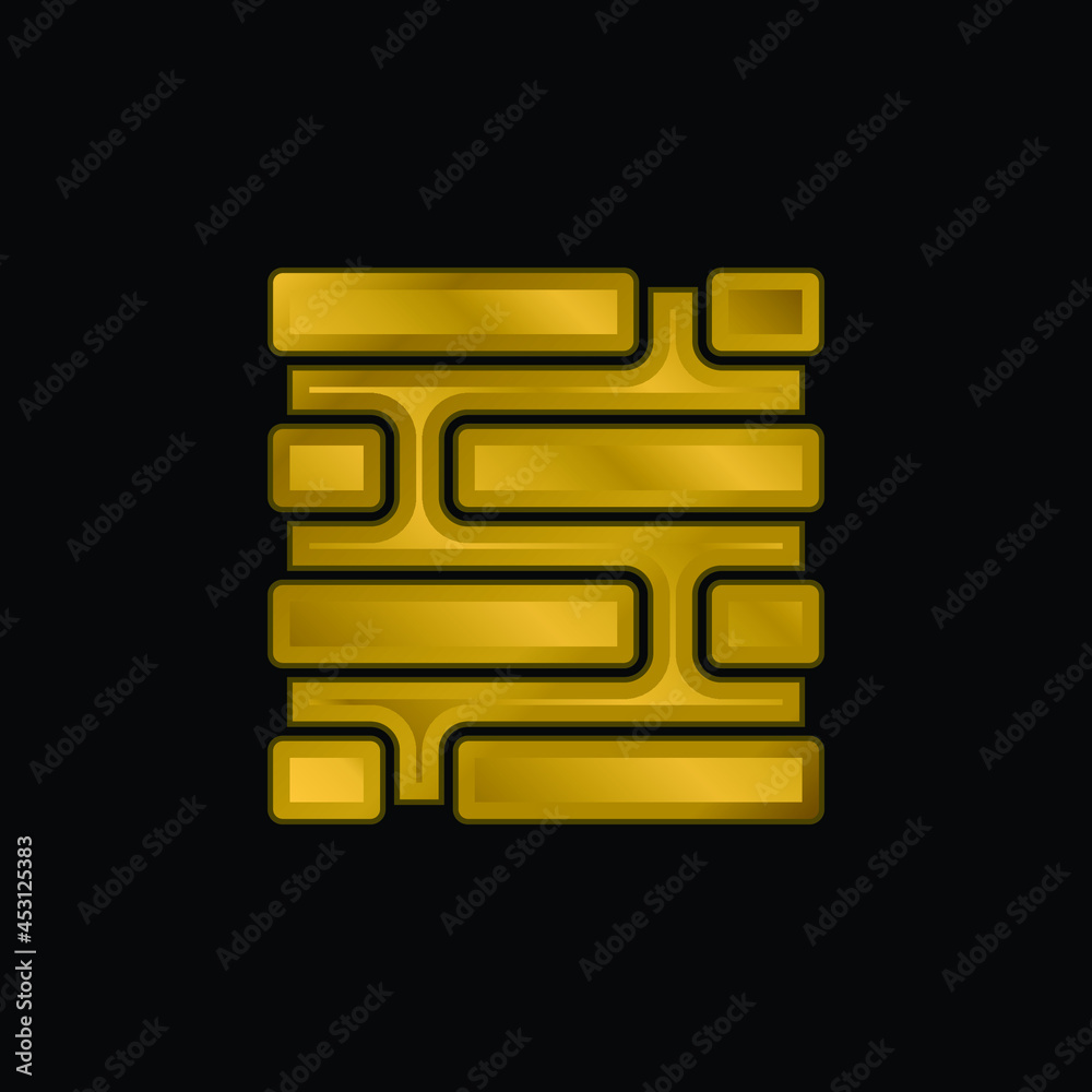 Brickwall gold plated metalic icon or logo vector Brickwall gold plated metalic icon or logo vector