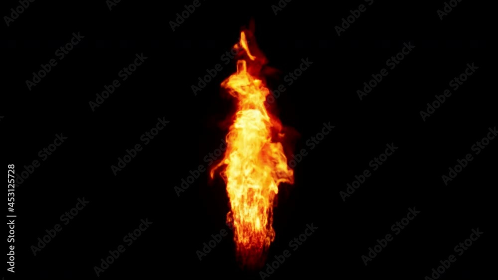 A closeup view of the Olympic torch flames starting to burn on isolated black background in 4K