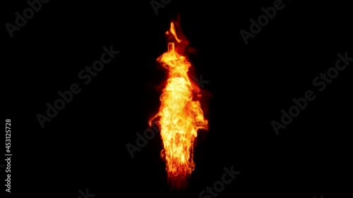 A closeup view of the Olympic torch flames starting to burn on isolated black background in 4K