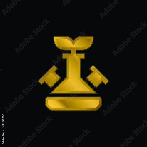 Biotechnology gold plated metalic icon or logo vector