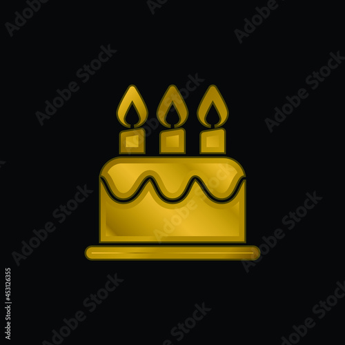 Birthday Cake gold plated metalic icon or logo vector