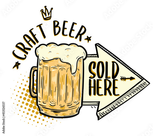 Craft beer sold here - cartoon glass of beer advertising sign