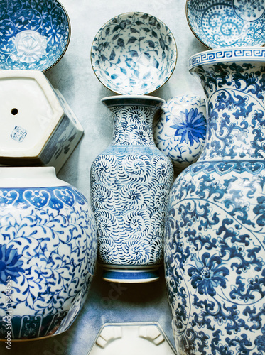 Collection of blue and white Chinese porcelain photo