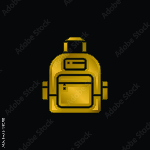 Backpack gold plated metalic icon or logo vector