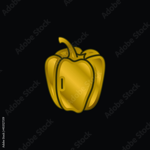 Bell Pepper gold plated metalic icon or logo vector