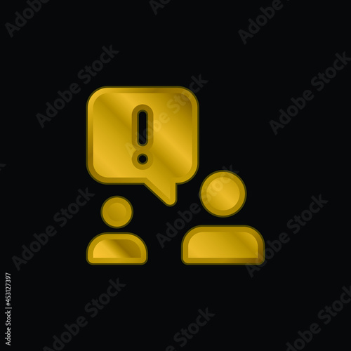 Alert gold plated metalic icon or logo vector