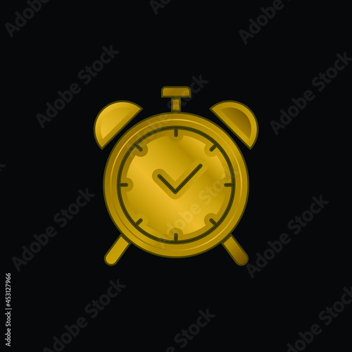 Alarm gold plated metalic icon or logo vector