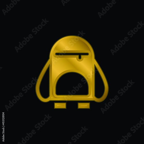 Backpack gold plated metalic icon or logo vector