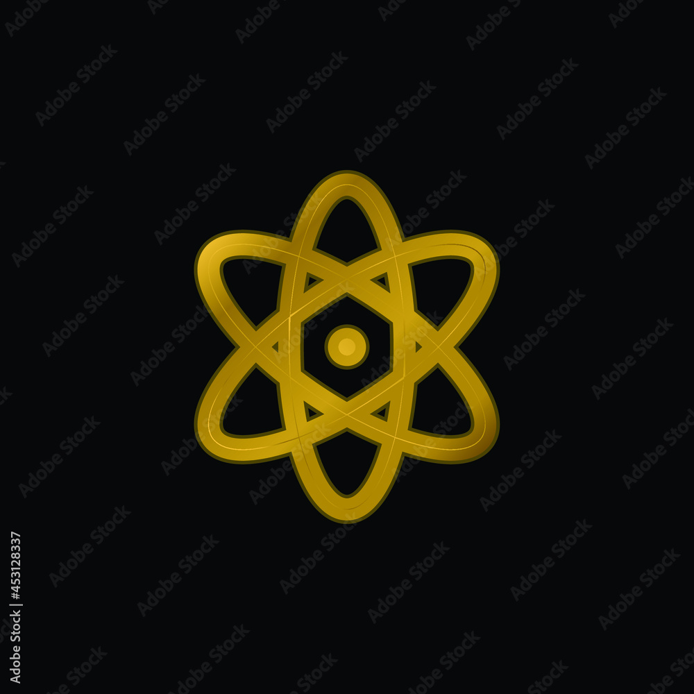 Atom gold plated metalic icon or logo vector Atom gold plated metalic icon or logo vector