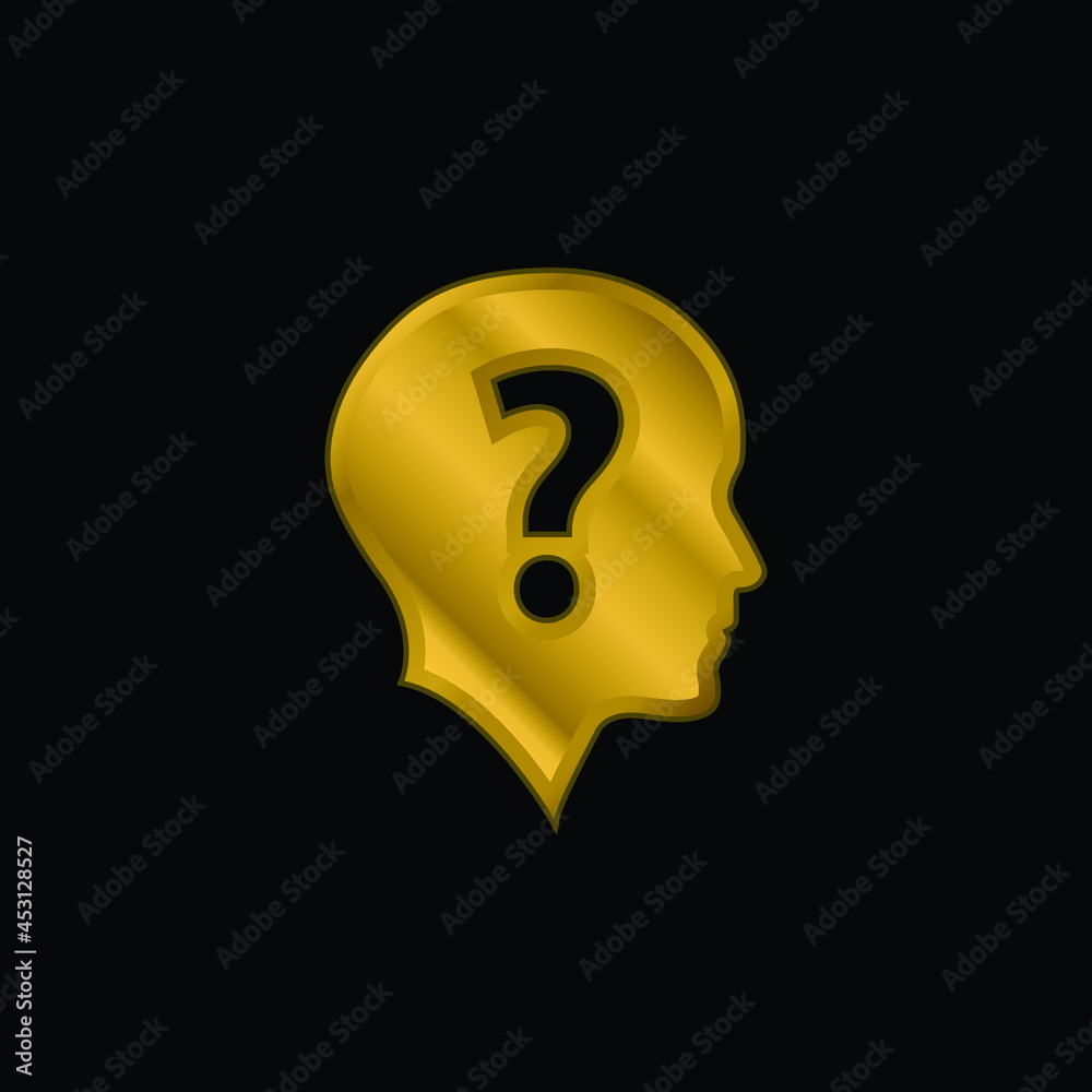 Bald Head With Question Mark gold plated metalic icon or logo vector Bald Head With Question Mark gold plated metalic icon or logo vector