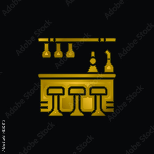Bar Counter gold plated metalic icon or logo vector
