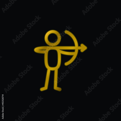 Archer With Bow gold plated metalic icon or logo vector