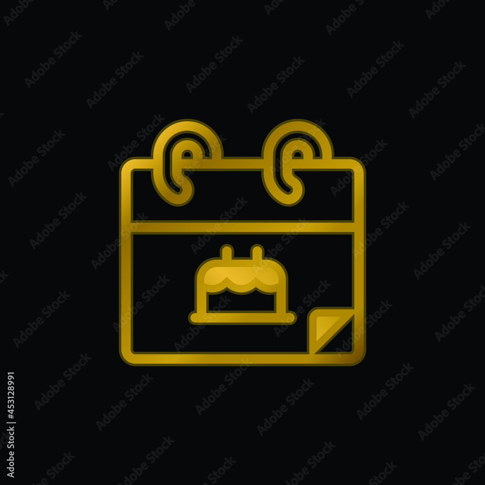 Birthday gold plated metalic icon or logo vector