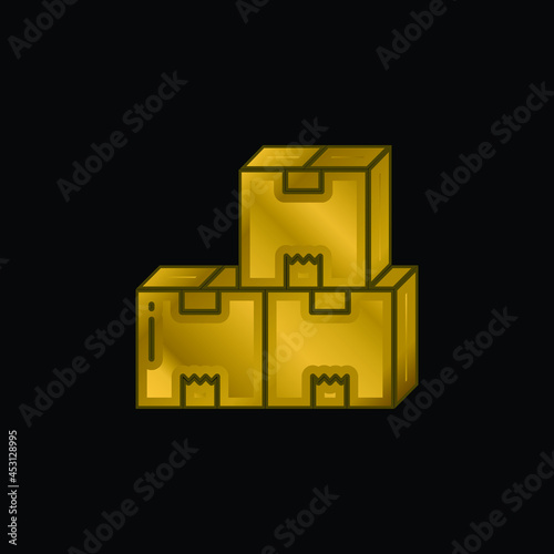 Boxes gold plated metalic icon or logo vector