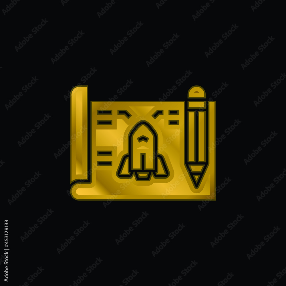 Blueprint gold plated metalic icon or logo vector Blueprint gold plated metalic icon or logo vector