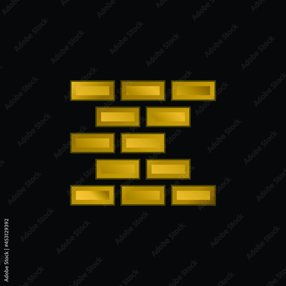 Brick Wall gold plated metalic icon or logo vector
