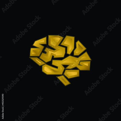 Brain gold plated metalic icon or logo vector