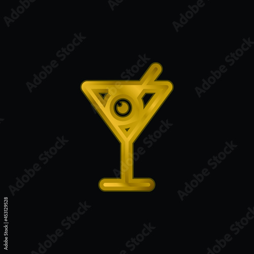 Beverages gold plated metalic icon or logo vector