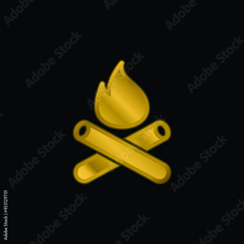 Bonfire gold plated metalic icon or logo vector