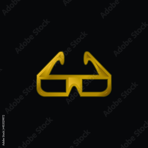 3D Glasses gold plated metalic icon or logo vector