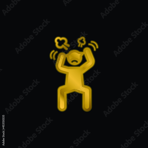 Angry Man gold plated metalic icon or logo vector