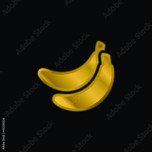 Bananas gold plated metalic icon or logo vector