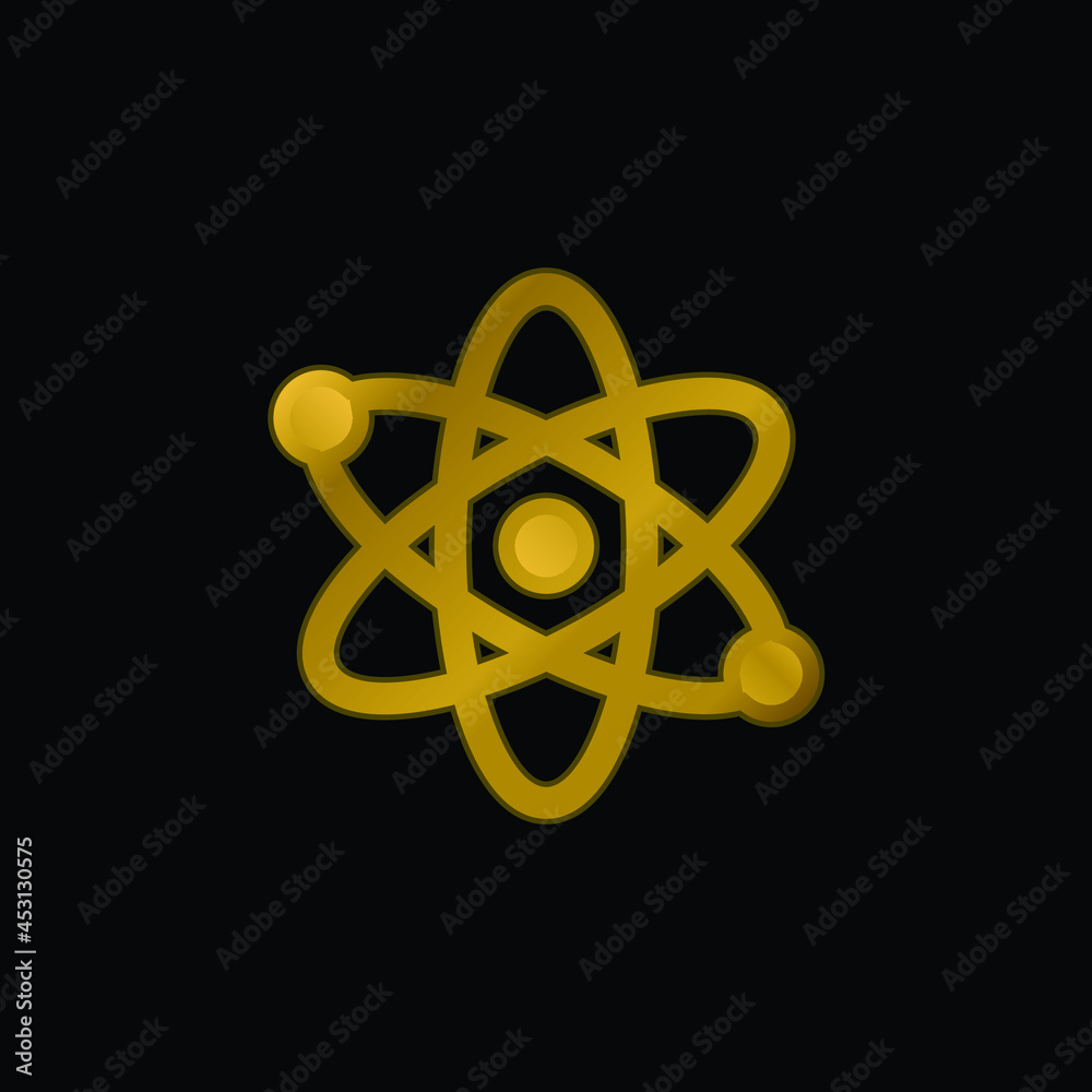Atom gold plated metalic icon or logo vector Atom gold plated metalic icon or logo vector