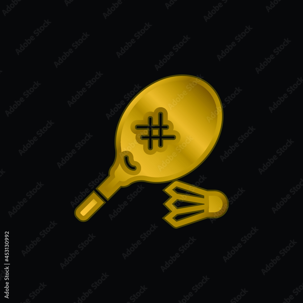 Badminton gold plated metalic icon or logo vector Badminton gold plated metalic icon or logo vector