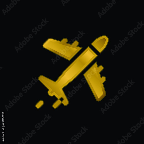 Aeroplane gold plated metalic icon or logo vector