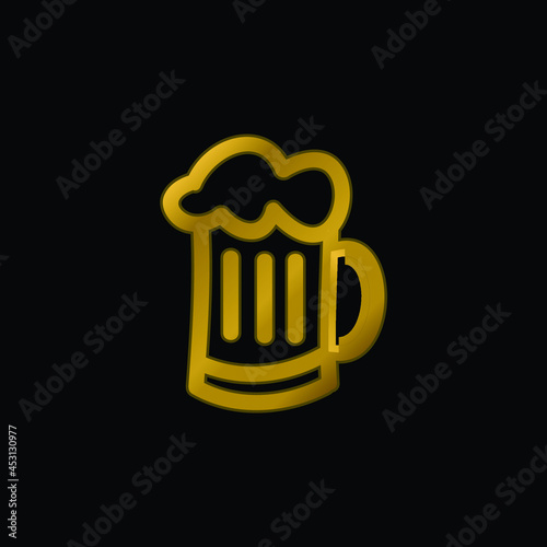 Beer Jar Hand Drawn Outline gold plated metalic icon or logo vector
