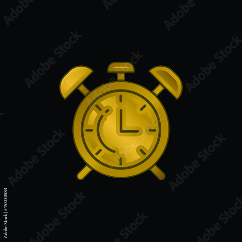 Alarm Clock gold plated metalic icon or logo vector