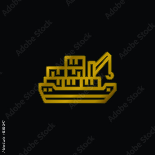 Barge gold plated metalic icon or logo vector