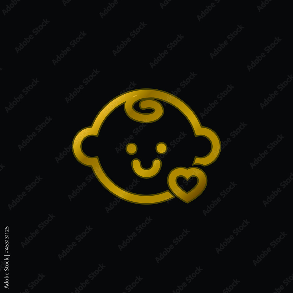 Baby Head With A Small Heart Outline gold plated metalic icon or logo vector Baby Head With A Small Heart Outline gold plated metalic icon or logo vector