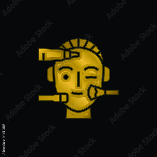 Beauty Treatment gold plated metalic icon or logo vector