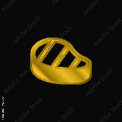 Beef Steak gold plated metalic icon or logo vector