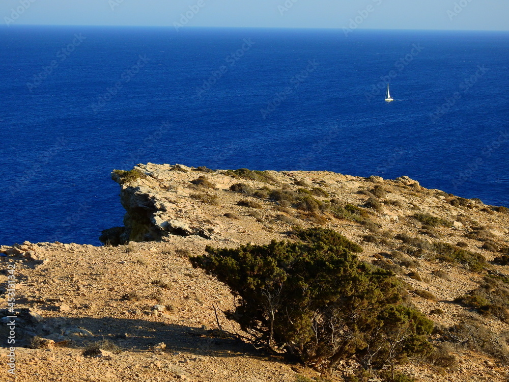 limestone rocks emerge from the sea in the sea area of Koufonisia Cyclades Greece Aegean Mediterranean sea August 2021