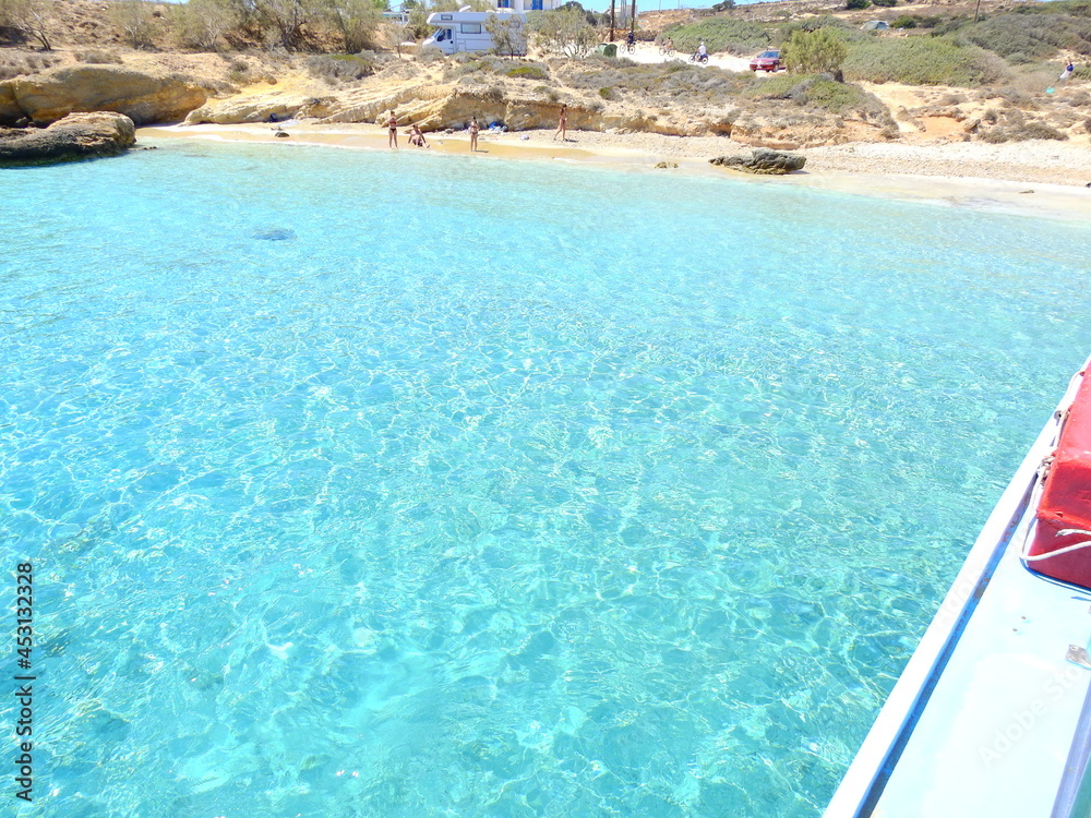  turquoise water in the sea In Greek island of Koufonisi August 2021