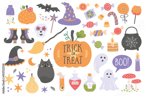Halloween holiday cute vector elements set with white background
