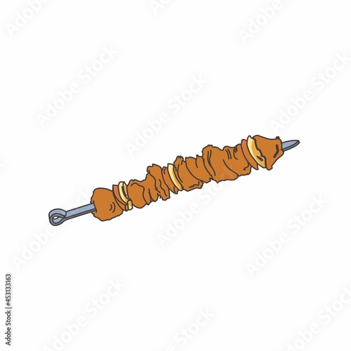 Shish kebab with skewer on a white background. Vector.