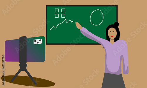 A teacher teaching online frome school