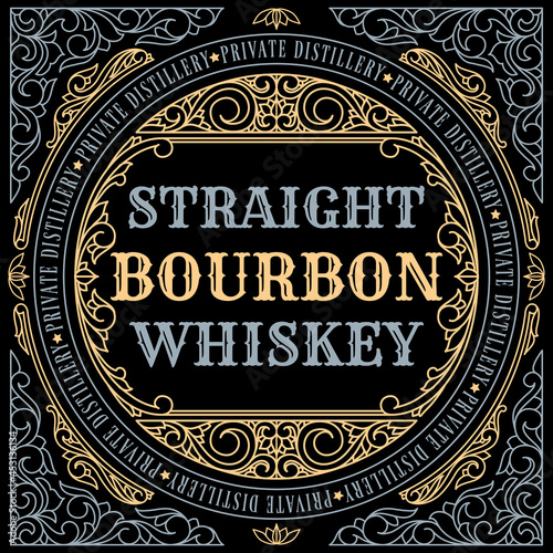Bourbon Whiskey - ornate vintage decorative label