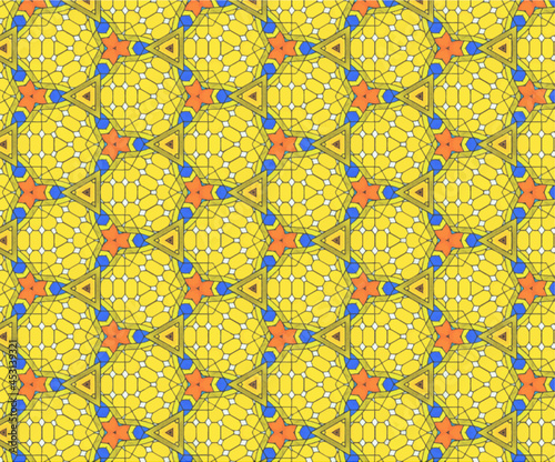 Hintergrund, Muster Blütenmeer orange blau auf gelbem Grund