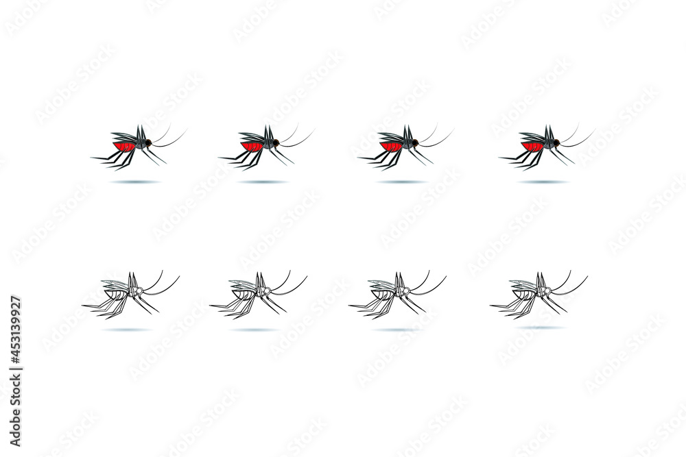 Fototapeta premium Cartoon of Aedes mosquito illustration vector.Mosquitoes carry many disease such as dengue fever, zika disease,enchaphalitits and else.Lock the target to destroy the mosquitoes.