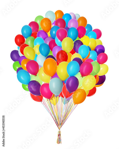 Photography Big bunch of bright balloons on white background