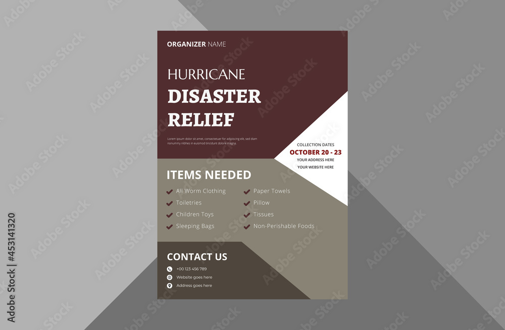 disaster relief flyer design template. charity relief poster leaflet ...