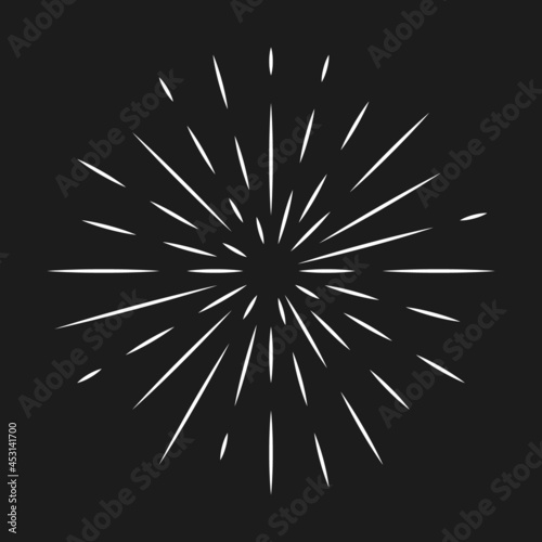 Sun burst isolated vector clip art. Rays of light on black background.